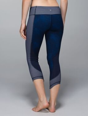 Lululemon Wunder Under Crop Sashiko Rugged Blue Inkwell Yoga Gym Leggings
